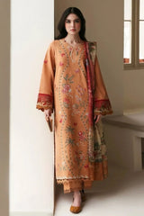 REPUBLIC WOMENSWEAR-3PC KARANDI EMBROIDERED SHIRT WITH COUTRAI PRINTED SHAWL AND TROUSER-ADR-5247