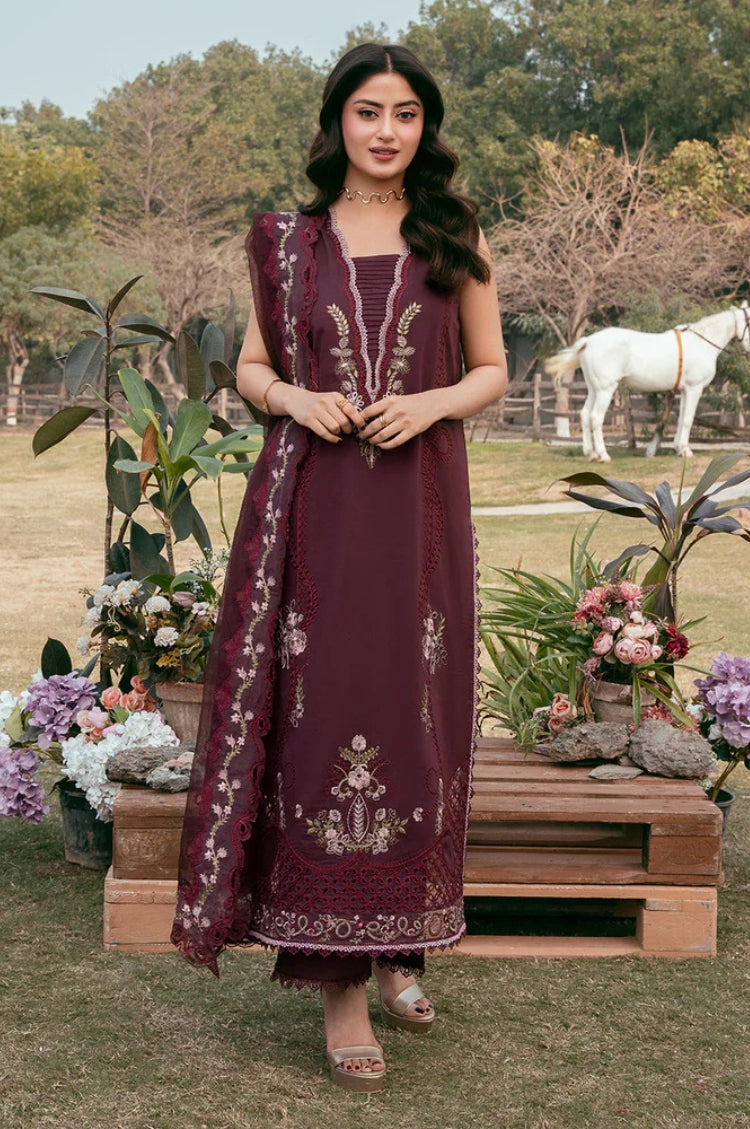 IZEL-3PC LAWN EMBROIDERED SHIRT WITH KHAADI NET EMBROIDERED DUPATTA AND TROUSER-ADR-4820