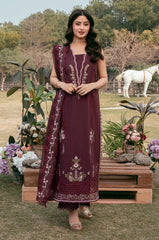 IZEL-3PC LAWN EMBROIDERED SHIRT WITH KHAADI NET EMBROIDERED DUPATTA AND TROUSER-ADR-4820