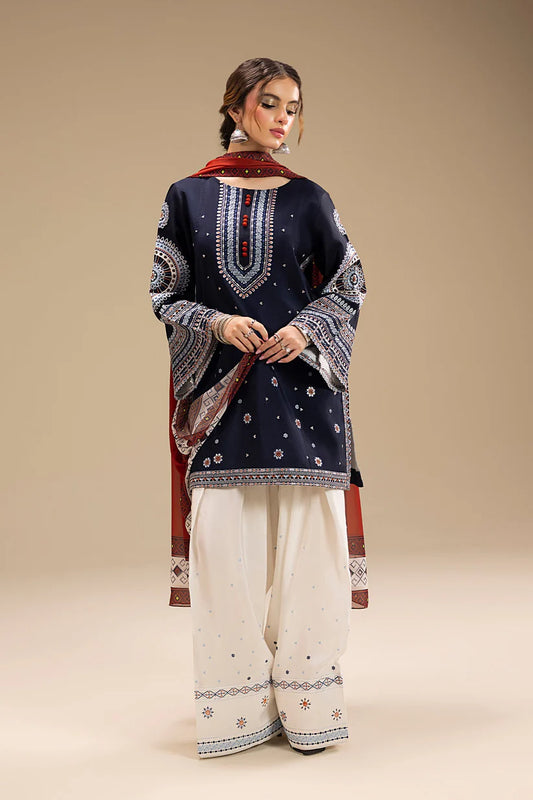 JAZMIN-3PC DHANAK EMBROIDERED SHIRT WITH CORTRAI WOOL PRINTED SHAWL AND EMB TROUSER-ADR-4080