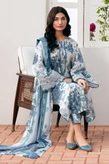 BAROUQE-3PC KARANDI PRINTED SHIRT WITH KARANDI PRINTED DUPATTA AND TROUSER-BI-2574