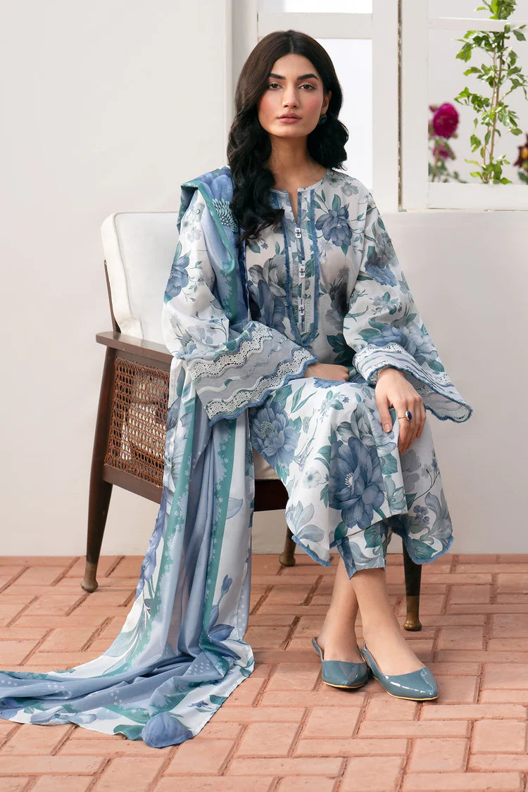 BAROUQE-3PC KARANDI PRINTED SHIRT WITH KARANDI PRINTED DUPATTA AND TROUSER-BI-2574