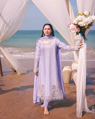 IMROZIA-3PC LAWN CHIKANKARI EMBROIDERED SHIRT WITH KHADDI NET EMB DUPATTA AND TROUSER-ADR-4508