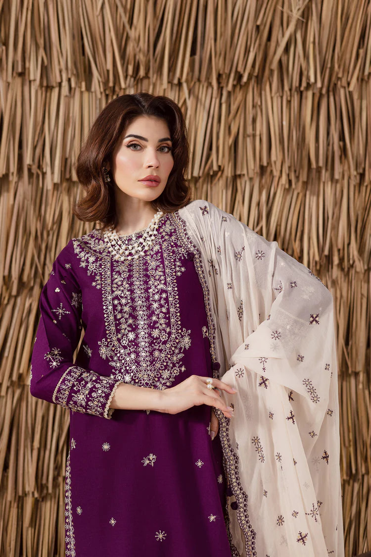 BATIK-3PC DHANAK EMBROIDERED SHIRT WITH DHANAK EMBROIDERED SHAWL AND TROUSER-ADR-4338