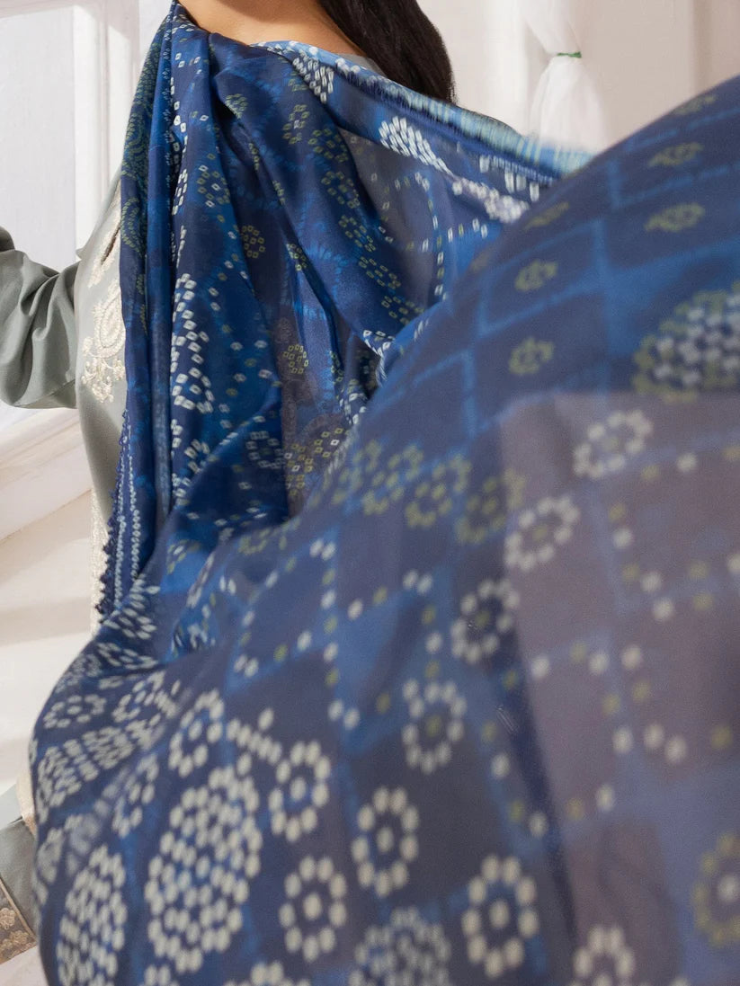 MOHAGNI-3PC LAWN EMBROIDERED SHIRT WITH MONARK PRINTED DUPATTA AND TROUSER-ADR-3741