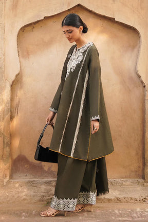 ZARA SHAH JAHAN - 3PC DHANAK EMBROIDERED SHIRT WITH DHANAK EMBROIDERED SHAWL-ADR-1215