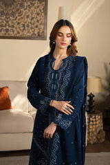 SAPPHIRE-3PC DHANAK EMBROIDERED SHIRT WITH DHANAK EMBROIDERED SHAWL AND TROUSER-ADR-4392