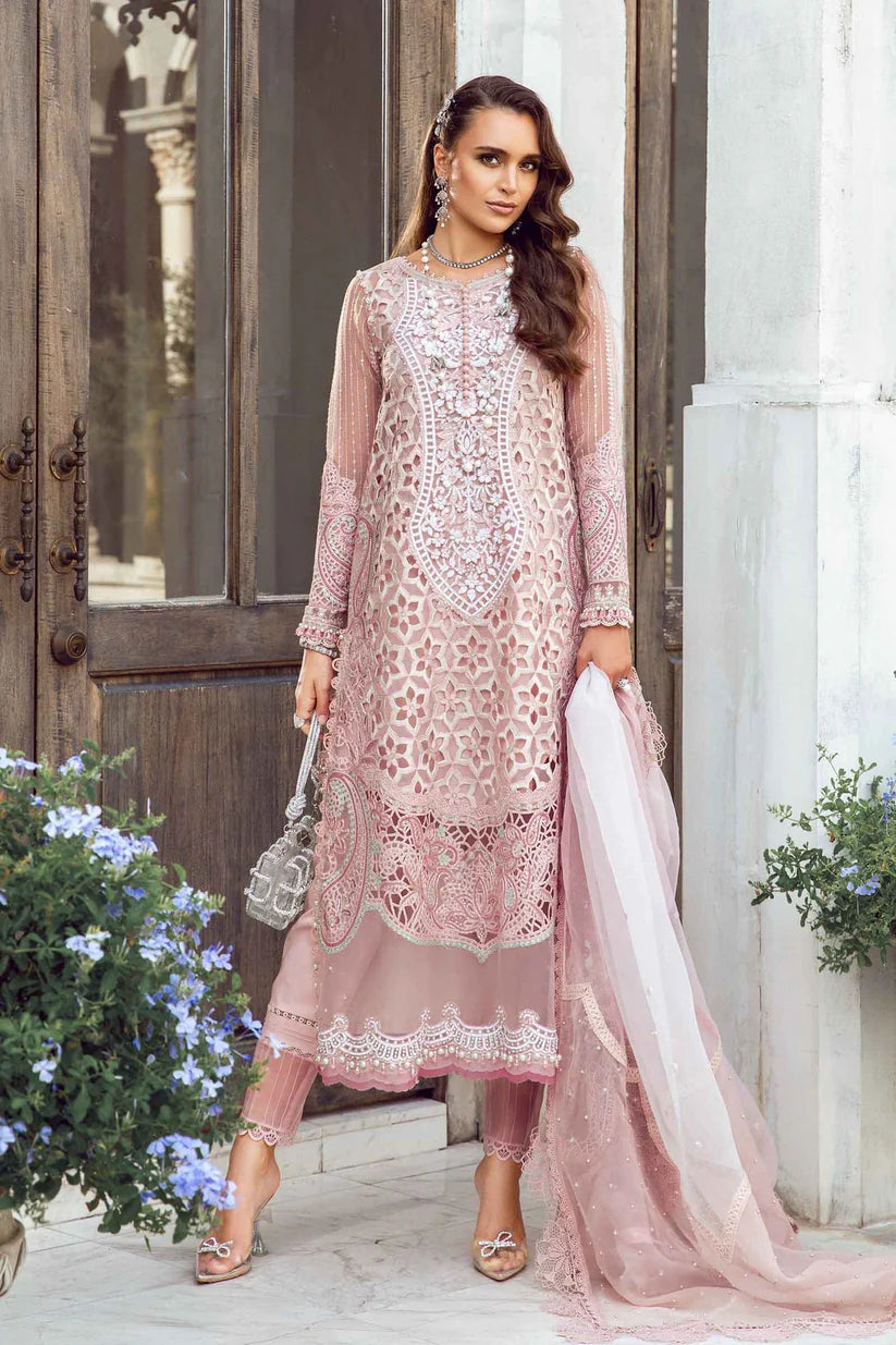 MARIA B 3PC EMBROIDERED ORGANZA PANEL EMBROIDERED ORGANZA DAMAN WITH PEARL WITH ORGANZA EMBROIDERED READY TO WEAR DUPATTA WITH TROUSER -ADR- 3421