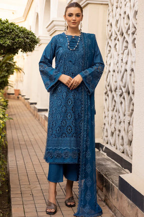 3PC CHIKENKARI LAWN EMBROIDERED WITH BAMBER CHIFFON EMBROIDERED DUPATTA-ADR-4017