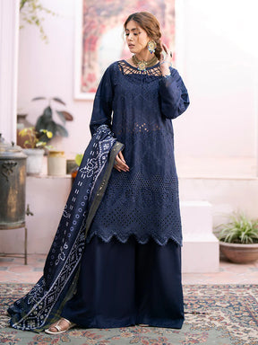 MAHNUR-3PC CHIKENKARI LAWN EMBROIDERED WITH DAIMOND PRINT DUPATTA- ADR-4026