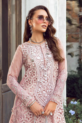 MARIA B 3PC EMBROIDERED ORGANZA PANEL EMBROIDERED ORGANZA DAMAN WITH PEARL WITH ORGANZA EMBROIDERED READY TO WEAR DUPATTA WITH TROUSER -ADR- 3421