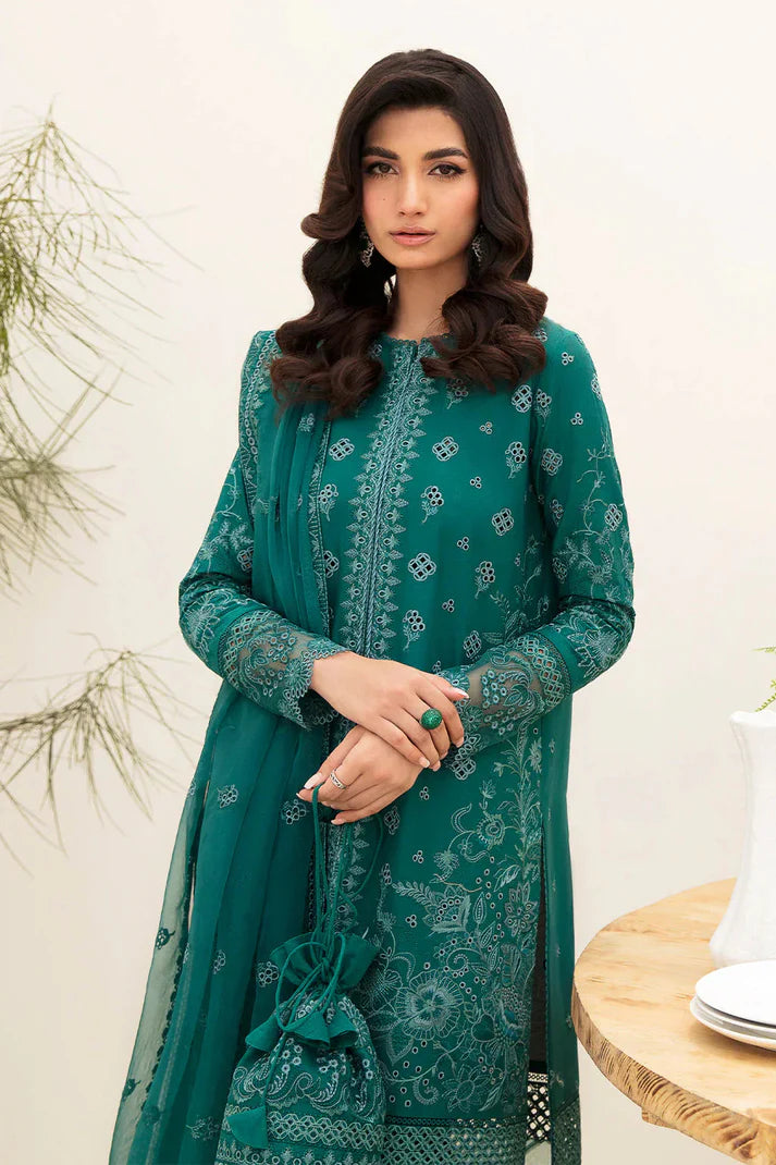 IMAGE - 3PC LAWN EMBROIDERED SHIRT WITH CHIFFON PRINTED DUPATTA AND TROUSER - HZG2868 main image 1