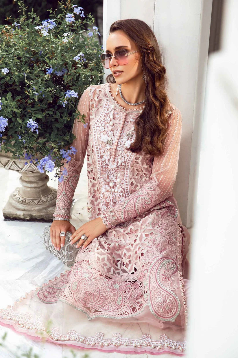 MARIA B 3PC EMBROIDERED ORGANZA PANEL EMBROIDERED ORGANZA DAMAN WITH PEARL WITH ORGANZA EMBROIDERED READY TO WEAR DUPATTA WITH TROUSER -ADR- 3421