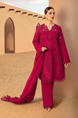 RANG RASIYA-3PC LAWN CHIKANKAARI EMBROIDERED SHIRT WITH KHADDI NET EMBROIDERED DUPATTA AND TROUSER-ADR-4647