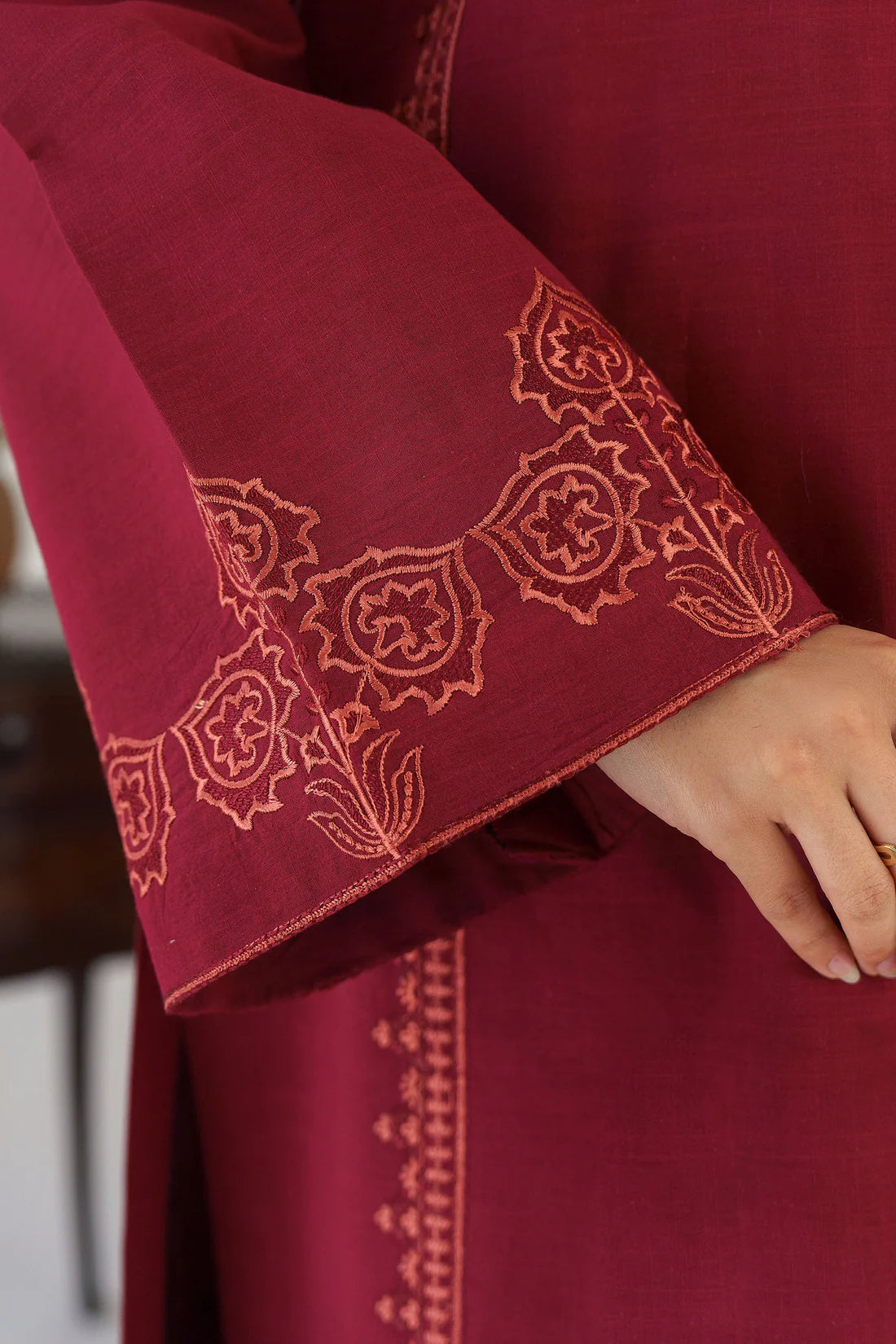 HANA- 3PC KHADAR EMBROIDERED SHIRT WITH ORGANZA EMBROIDRED DUPATTA AND TROUSER-ADR-3195
