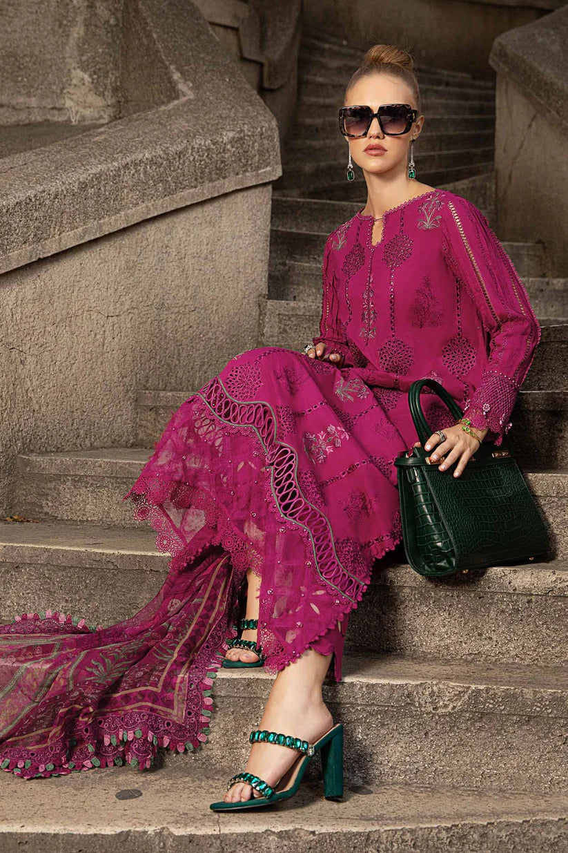 MARIA B- 3PC DHANAK EMBROIDERED SHIRT WITH WOOL PRINT SHAWL AND TROUSER-ADR-3256