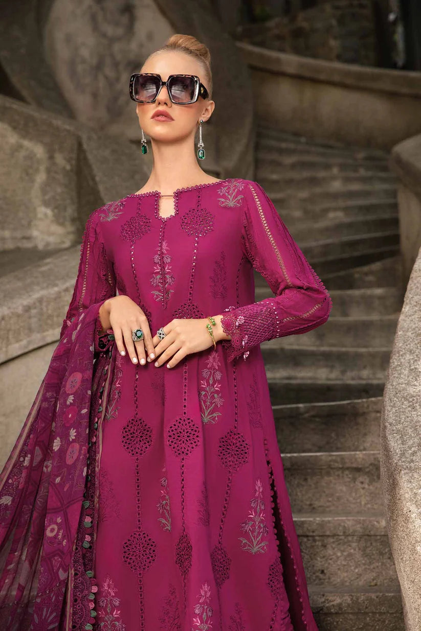 MARIA B- 3PC DHANAK EMBROIDERED SHIRT WITH WOOL PRINT SHAWL AND TROUSER-ADR-3256