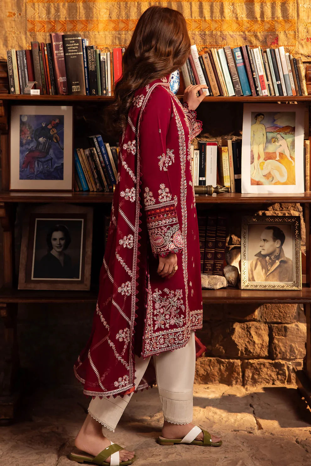 ZAHA- 3PC DHANAK EMBROIDERED SHIRT WITH BAMBER CHIFFON EMBROIDRED DUPATTA-ADR-3227