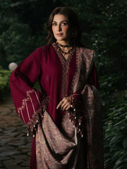 IZEL-3PC DHANAK EMBROIDERED SHIRT WITH COUTRAI PRINTED SHAWL AND TROUSER-ADR-5323
