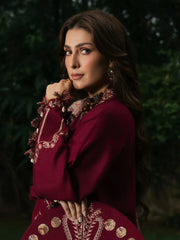 IZEL-3PC DHANAK EMBROIDERED SHIRT WITH COUTRAI PRINTED SHAWL AND TROUSER-ADR-5323