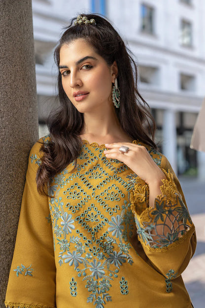 RANG RASIYA-3PC DHANAK EMBROIDERED SHIRT WITH COURTRAI PRINTED SHAWL AND TROUSER-ADR-4159