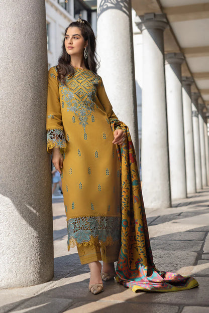 RANG RASIYA-3PC DHANAK EMBROIDERED SHIRT WITH COURTRAI PRINTED SHAWL AND TROUSER-ADR-4159
