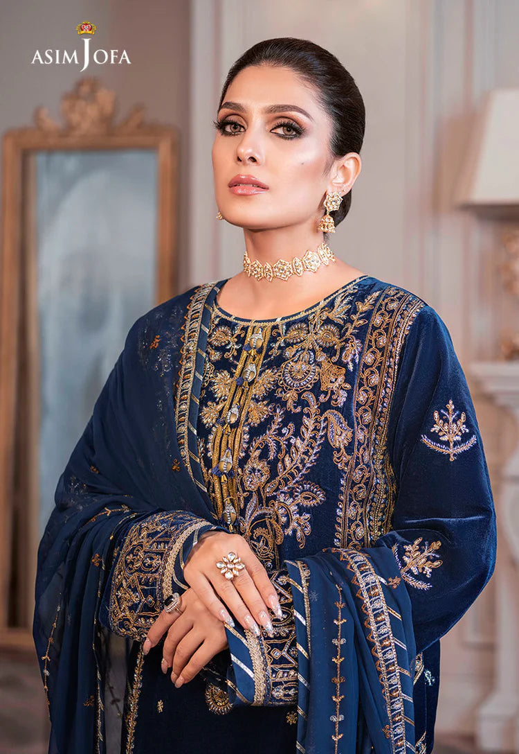 ASIM JOFA-3PC VELVET EMBROIDERED SHIRT WITH CHIFFON EMBROIDERED DUPATTA & TROUSER-ADR-4311