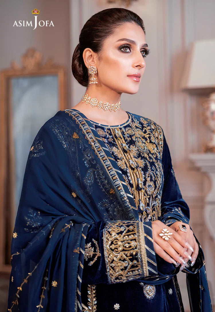 ASIM JOFA-3PC VELVET EMBROIDERED SHIRT WITH CHIFFON EMBROIDERED DUPATTA & TROUSER-ADR-4311