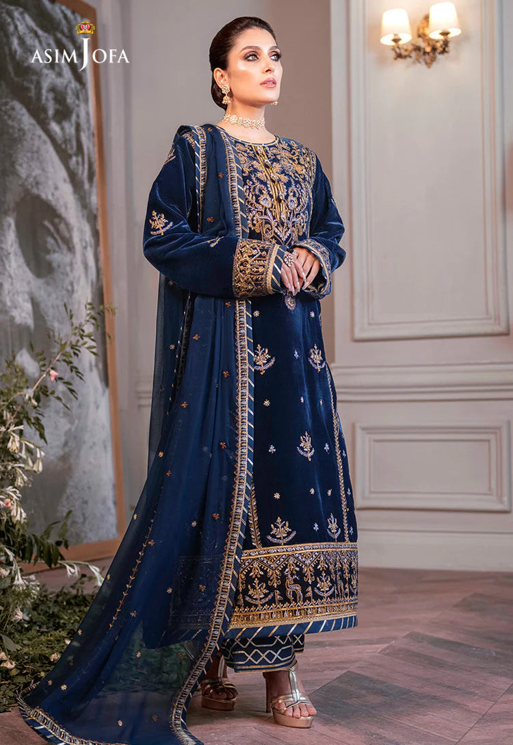 ASIM JOFA-3PC VELVET EMBROIDERED SHIRT WITH CHIFFON EMBROIDERED DUPATTA & TROUSER-ADR-4311