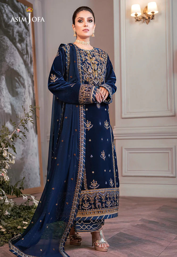 ASIM JOFA-3PC VELVET EMBROIDERED SHIRT WITH CHIFFON EMBROIDERED DUPATTA & TROUSER-ADR-4311