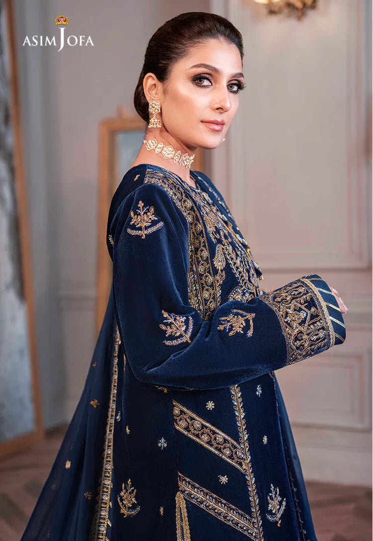 ASIM JOFA-3PC VELVET EMBROIDERED SHIRT WITH CHIFFON EMBROIDERED DUPATTA & TROUSER-ADR-4311