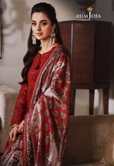 ASIM JOFA-3PC DHANAK SEQUIN EMBROIDRED SHIRT WITH COURTRAI PRINTED SHAWL AND TROUSER-ADR-4228