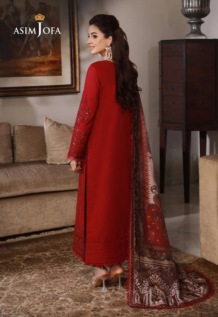 ASIM JOFA-3PC DHANAK SEQUIN EMBROIDRED SHIRT WITH COURTRAI PRINTED SHAWL AND TROUSER-ADR-4228