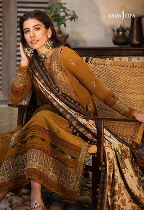 ASIM JOFA-3PC DHANAK EMBROIDERED WITH WOOL PTINT SHAWL-ADR-3224