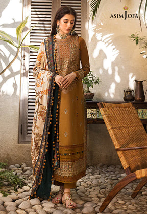 ASIM JOFA-3PC DHANAK EMBROIDERED WITH WOOL PTINT SHAWL-ADR-3224