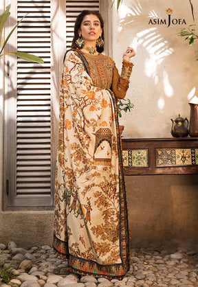 ASIM JOFA-3PC LAWN EMBROIDERED WITH MONARK PTINT DUPATTA & TROUSR-ADR-3537