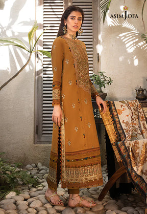 ASIM JOFA-3PC DHANAK EMBROIDERED WITH WOOL PTINT SHAWL-ADR-3224