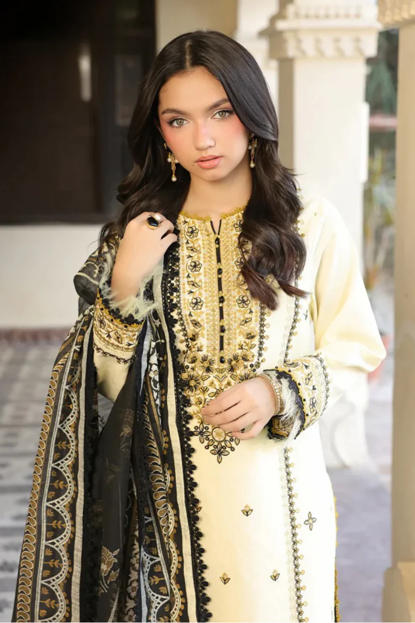 ASIM JOFA - 3PC LAWN EMBROIDERED SHIRT WITH MONARK PRINTED DUPATTA AND TROUSER -ADR-3728