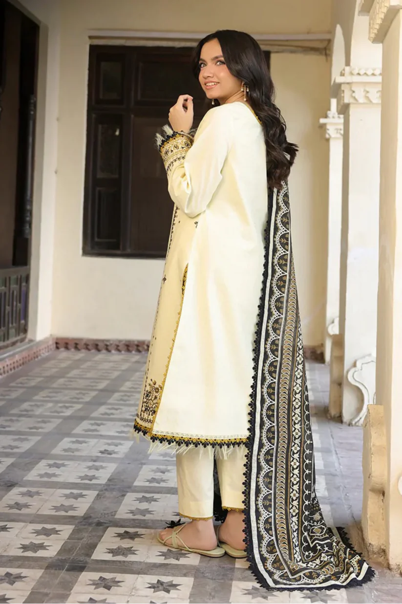 ASIM JOFA - 3PC LAWN EMBROIDERED SHIRT WITH MONARK PRINTED DUPATTA AND TROUSER -ADR-3728