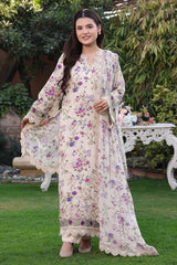 ANEELAS-3PC LAWN PRINTED CHIKAN EMB SHIRT WITH SILK PRINTED DUPATTA AND TROUSER-ADR-031