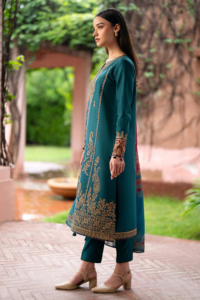 JAZMIN- 3PC DHANAK EMBROIDERED SHIRT WITH WOOL PRINT SHAWL AND TROUSER-ADR-3305-A