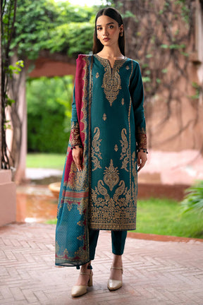 JAZMIN- 3PC DHANAK EMBROIDERED SHIRT WITH WOOL PRINT SHAWL AND TROUSER-ADR-3305-A