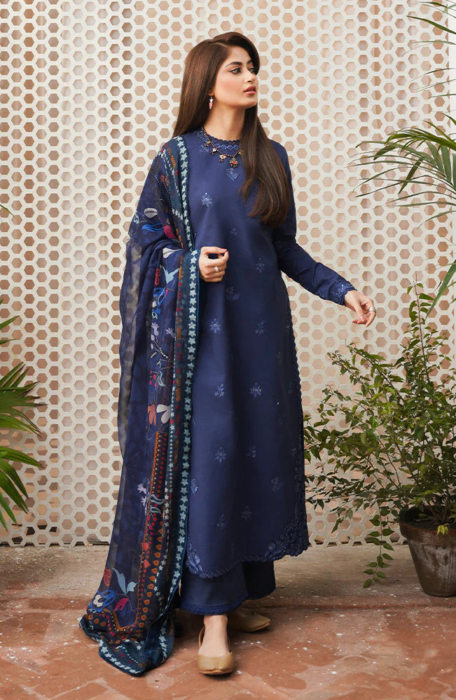 SERAN- 3PC DHANAK EMBROIDERED SHIRT WITH WOOL PRINT SHAWL-ADR-3226