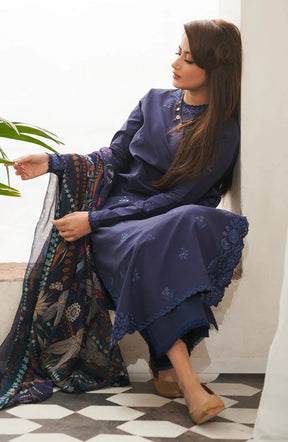 SERAN- 3PC DHANAK EMBROIDERED SHIRT WITH WOOL PRINT SHAWL-ADR-3226