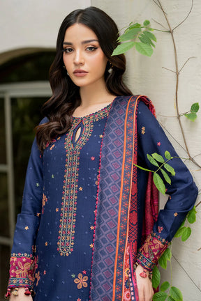 JAZMIN-3PC DHANAK EMBROIDRED SHIRT WITH WOOL PRINT SHAWL AND TROUSER-ADR-3292