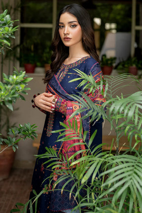 JAZMIN-3PC DHANAK EMBROIDRED SHIRT WITH WOOL PRINT SHAWL AND TROUSER-ADR-3292