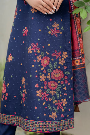 JAZMIN-3PC DHANAK EMBROIDRED SHIRT WITH WOOL PRINT SHAWL AND TROUSER-ADR-3292