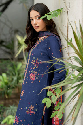 JAZMIN-3PC DHANAK EMBROIDRED SHIRT WITH WOOL PRINT SHAWL AND TROUSER-ADR-3292