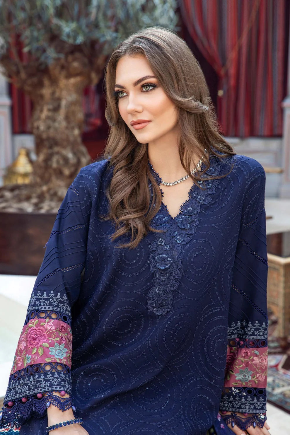 MARIA B - 3PC DHANAK SEQUENCE EMBROIDERED SHIRT WITH WOOL PRINTED SHAWL AND TROUSER-ADR-3238