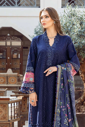 MARIA B - 3PC DHANAK SEQUENCE EMBROIDERED SHIRT WITH WOOL PRINTED SHAWL AND TROUSER-ADR-3238